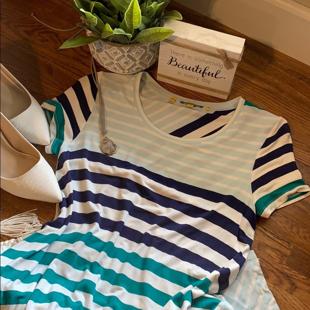 Anthropologie Little Yellow Button Striped Tee